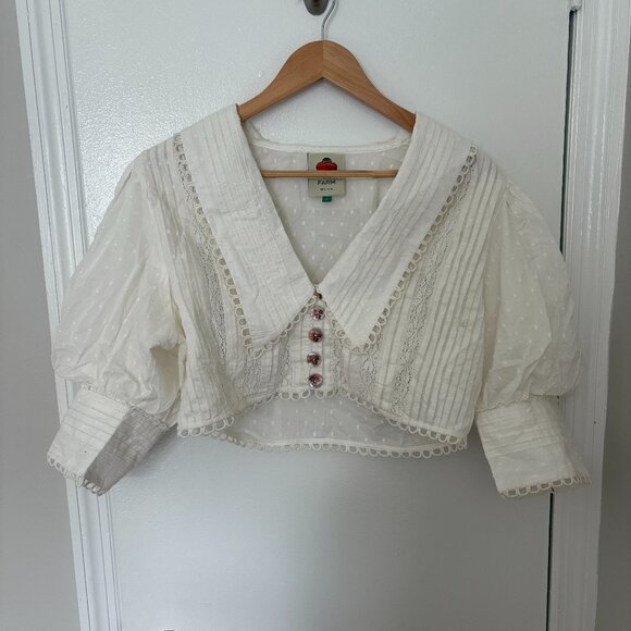 FARM Rio Tops - FarmRio Cropped Top with Button Detail, White